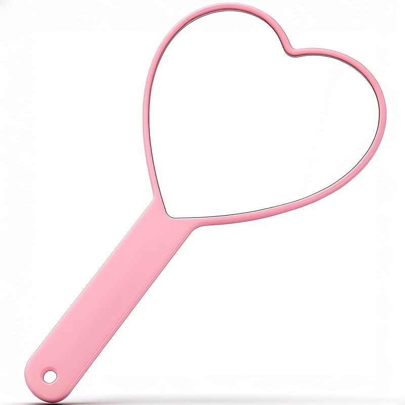 TBWHL Heart-Shaped Travel Handheld Mirror Portable Personal Cosmetic Hand Mirror with Handle, Cute Hand held Mirror for Shaving Single-Sided Portable Travel Vanity Mirror for Men & Women Pink - Image 1